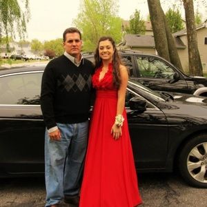 Red Floor Length Halter Dress